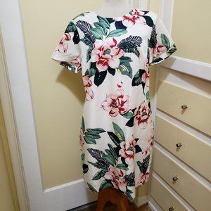 Banana Republic Cream Floral Shift Dress with tropical print